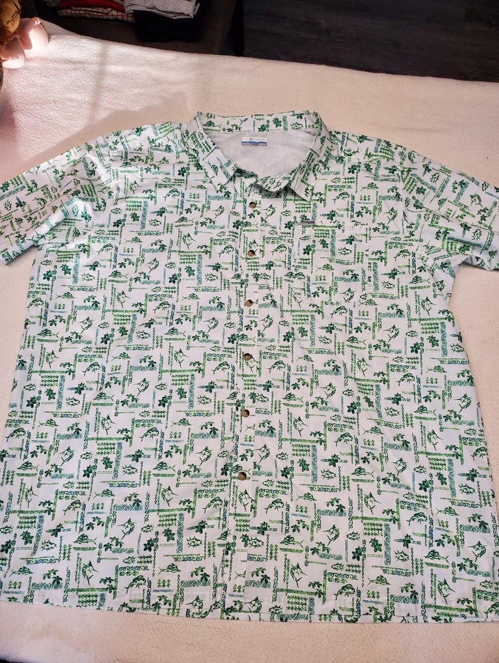 Columbia PFG Men's 3X Marlin Tropical Print Button Down Fishing Shirt Plus Size